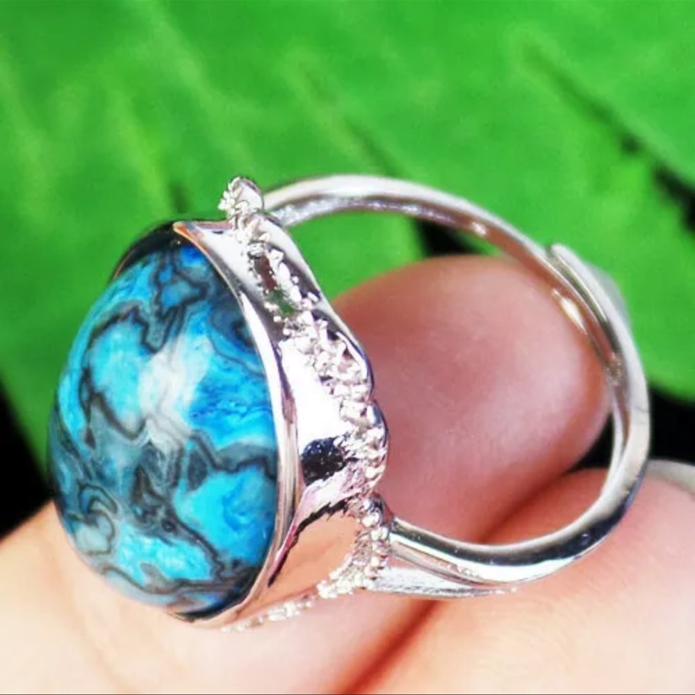 Wrapped Blue Crazy Lace Agate Adjustable Ring adjusts to approximately size 6+